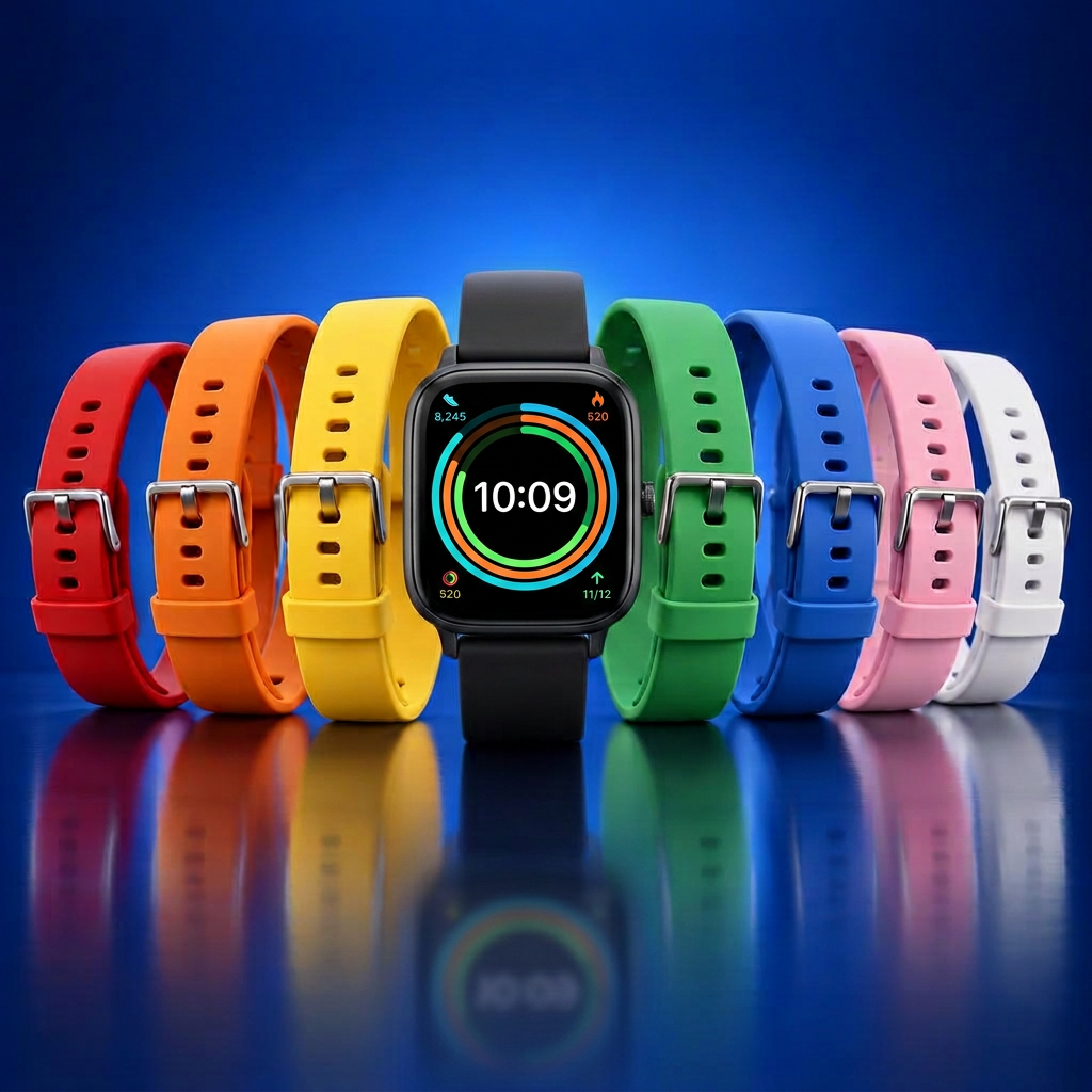 Relógio inteligente com 7 pulseiras coloridas
